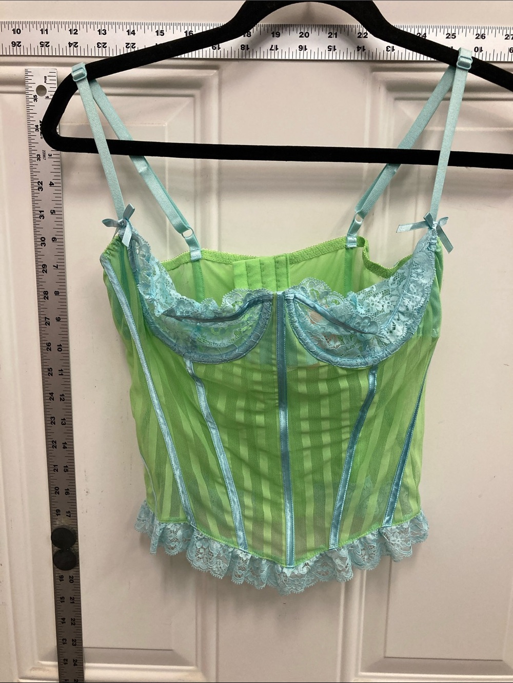 Frederick's of Hollywood Lime Green and Light Blue Lace Bustier - Pre-loved